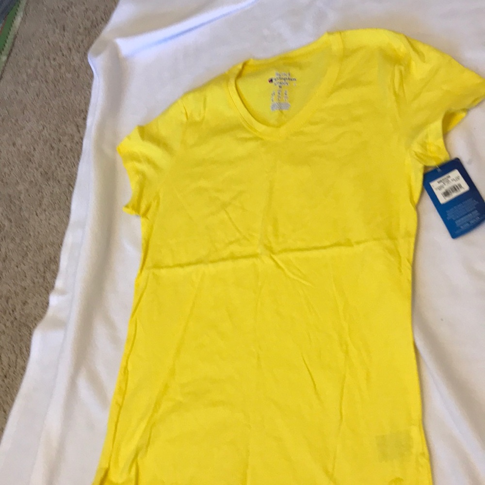 Champion yellow v neck tee shirt